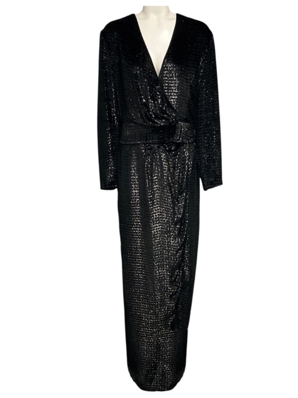 BRANDON MAXWELL BLACK LONG SLEEVED SHIMMER VELVET GOWN / FORMAL DRESS